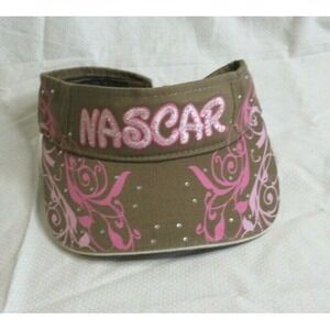 Nascar womens visor Brown and pink with bling scroll decoration EUC